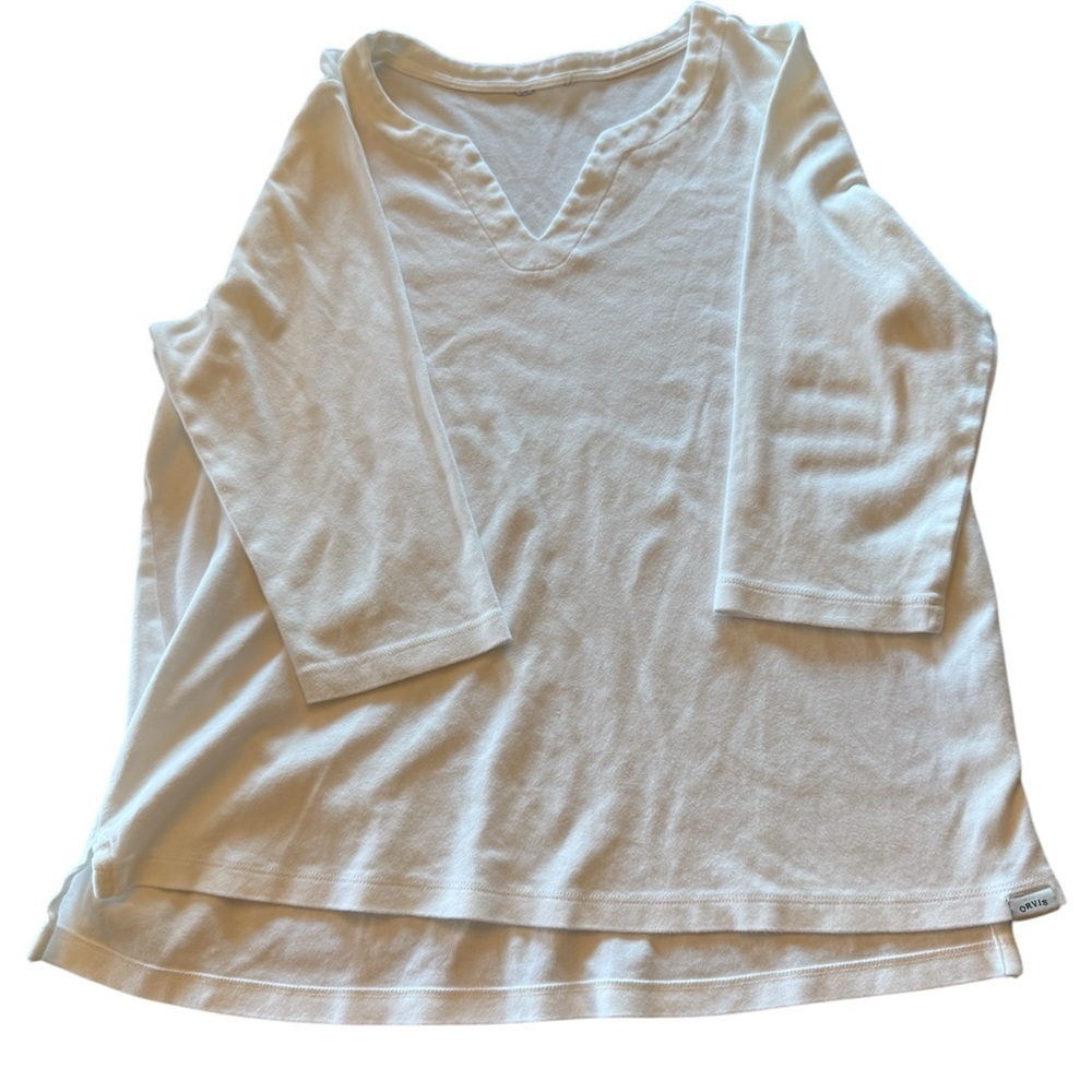 Orvis White V-Neck Long Sleeve Top L